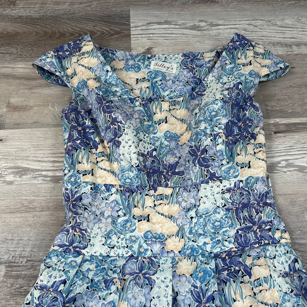 Vintage Tilley's 60s Blue Floral Party Dress- Size Small - Picture 3 of 6